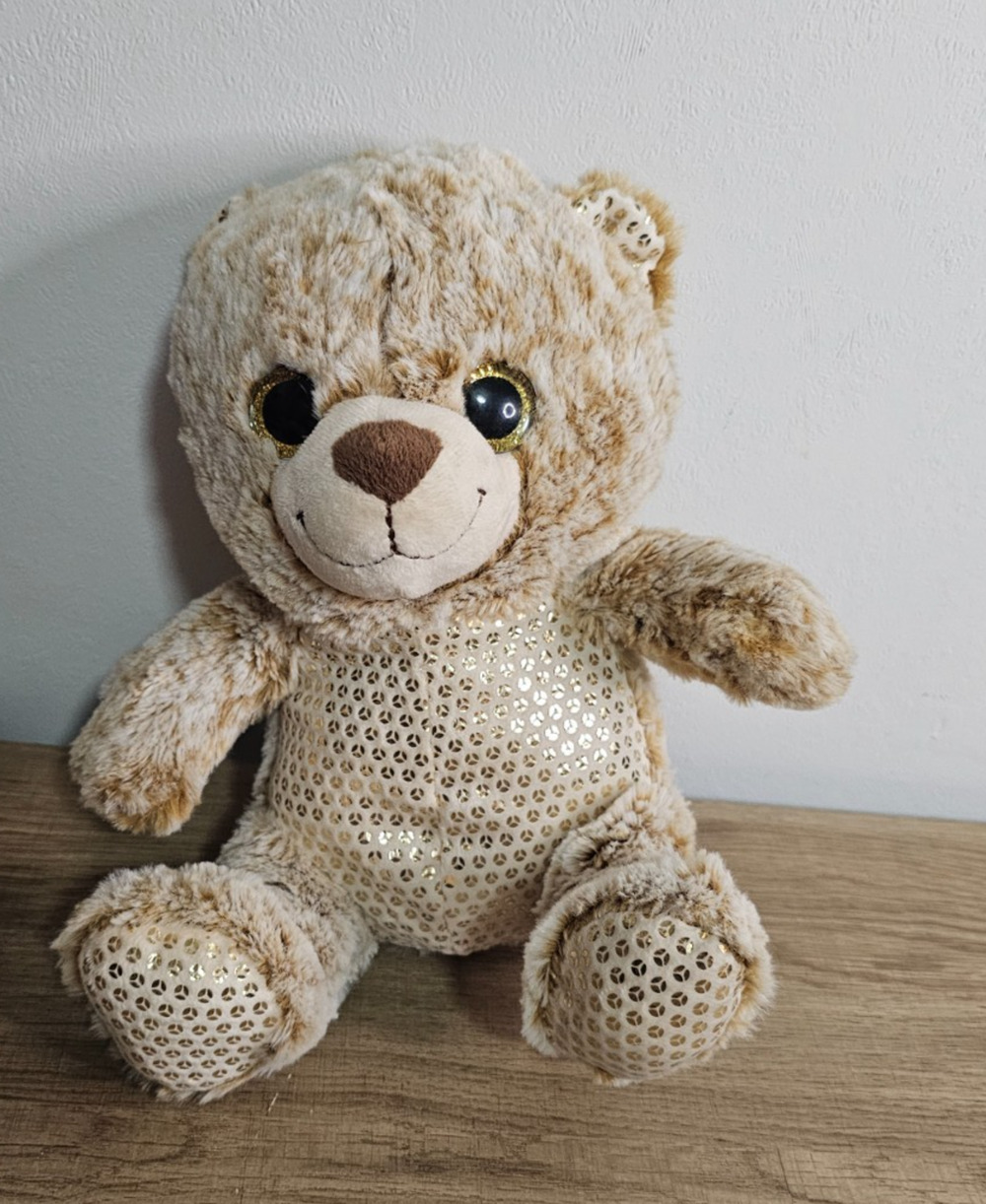 Unbranded Golden 11" Plush Teddy Bear Sparkle Glitter Eyes Stuffed Animal Lovey